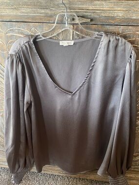 Blu Pepper V-Neck Long Sleeve Blouse in Gray